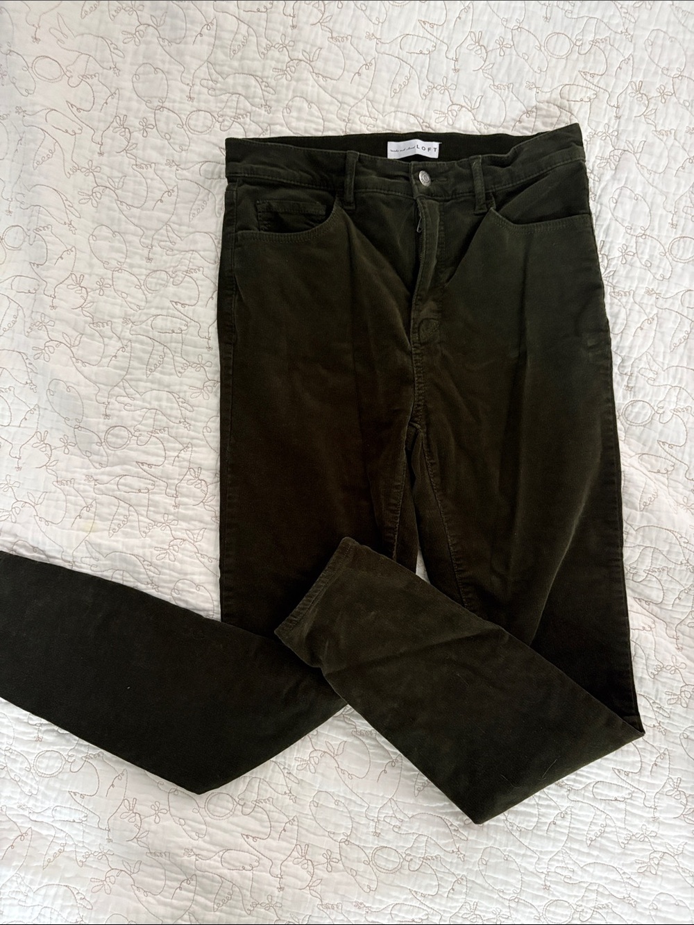 Loft Dark Olive Corduroy Skinny Jeans